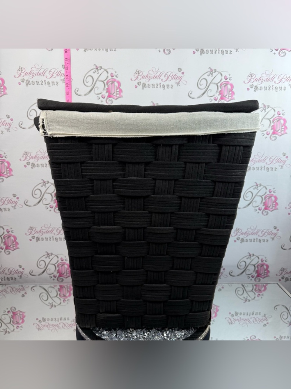 Laundry basket storage braided Woven Storage Basket with Cream Liner - Black